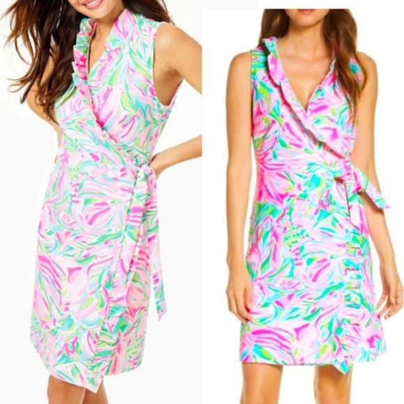 Lilly Pulitzer Dresses & Skirts - NEW Lilly Pulitzer V Neck Romee Wrap Dress in Croc My World Pink